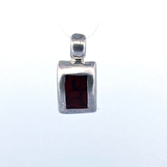 Estate Sterling Silver 925 Garnet Red Stone Pendant, Rectangular Bezel, 5g - Picture 1 of 8